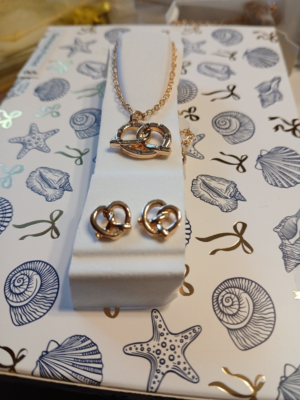 Rampage Gold-Tone Knotted Pretzel Necklace and Stud Earring Set - Picture 2 of 5